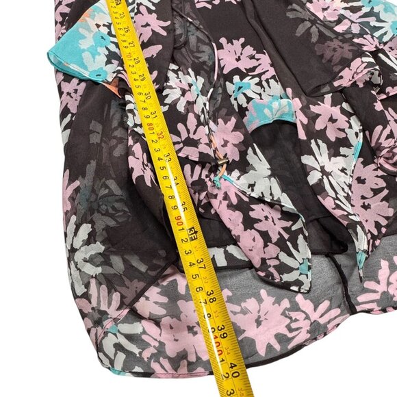 Diane von Furstenberg Floral Silk Dress Sz.6 Blue Brown Sort Sleeve Fairy Party - Picture 8 of 14